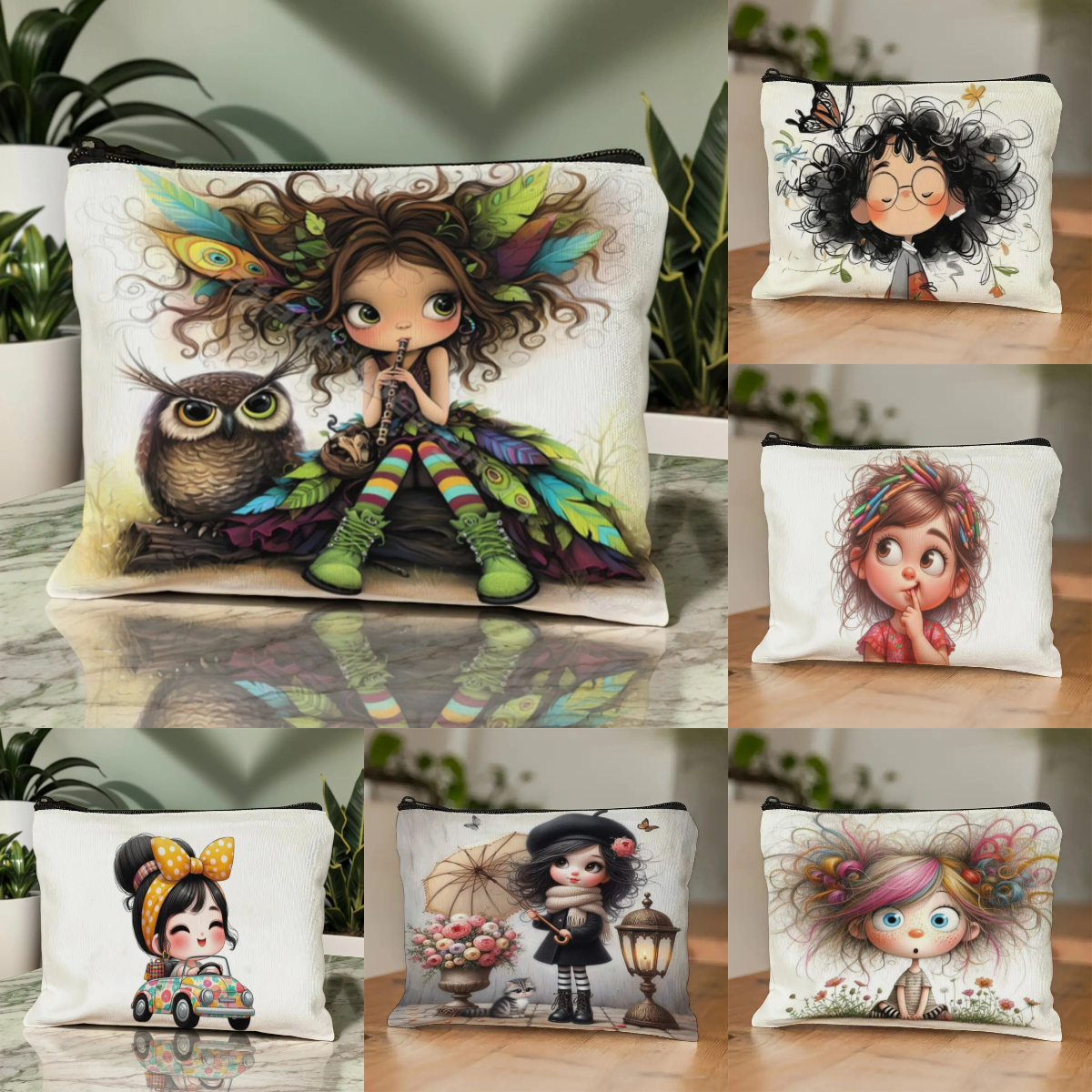 Women Bags And Purses - Cartoon Girl Makeup Bag Zippered Toiletry