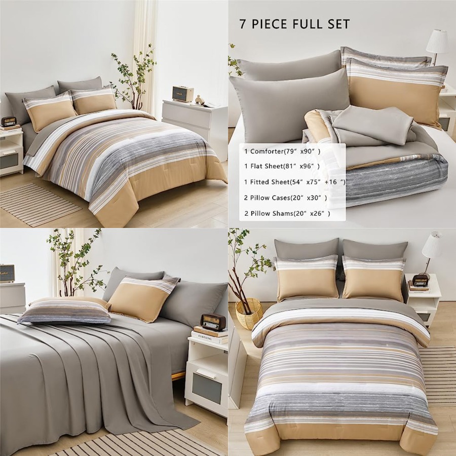 7 Pcs Bed in a Bag Stripe Comf - Women Bags White review and price