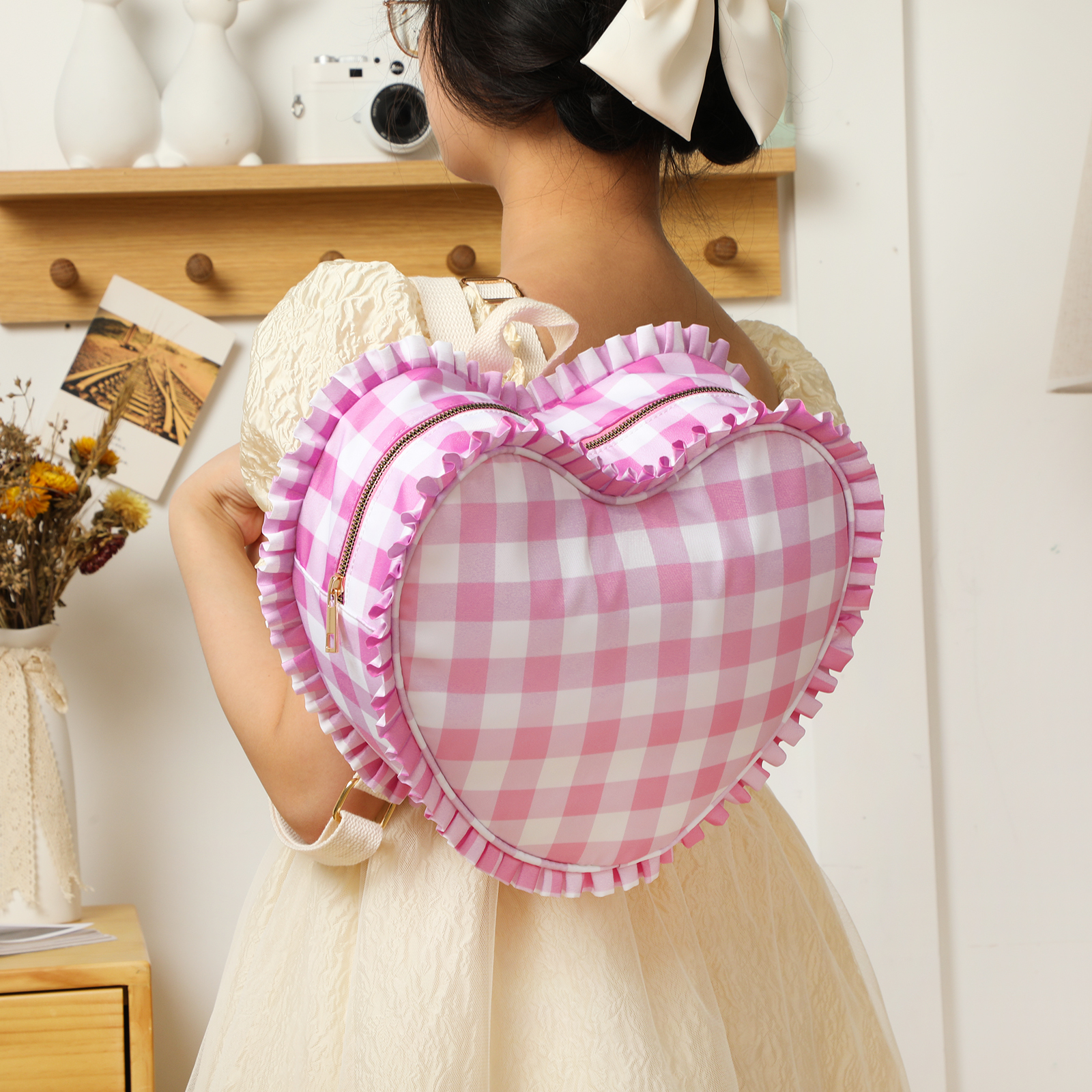 Ruffle Heart Shape Backpack Fa - Women Bags White review and price